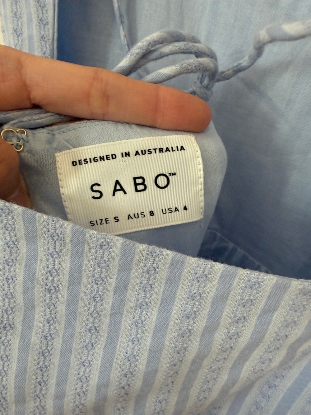Sabo Skirt Kassi Stripe Maxi Sundress Dress Size 4 Light Blue Tie Back Coastal - Picture 8 of 13
